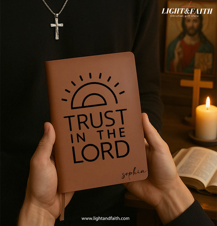 Personalized Christian Journal with "Trust In The Lord" Design, Custom Name Prayer & Faith Notebook, Religious Gift, First Communion Gifts, Birthday. NBLAF20